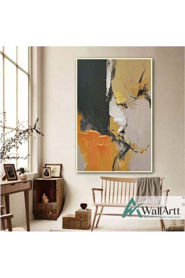 Orange Black Abstract 3d Heavy Textured Partial Oil Painting